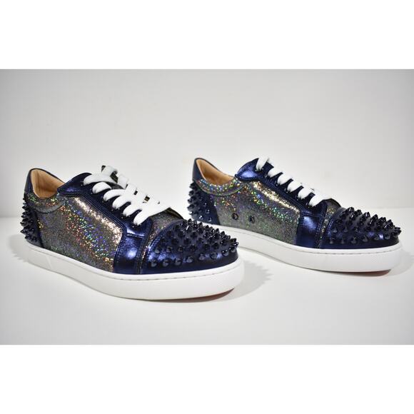 Christian Louboutin Vieira 2 Flat Spikes Blue Night Lace Up Low Top Sneaker 41 - Picture 4 of 12